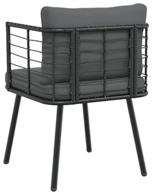 Cadeiras de jardim com almofadões 2 pcs vime PE preto