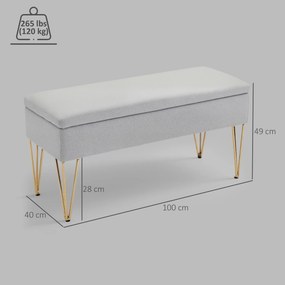 Banco para o Pé da Cama Estofado em Tecido Sintético com Pernas de Aço e Assento Acolchoado Cinzento Claro