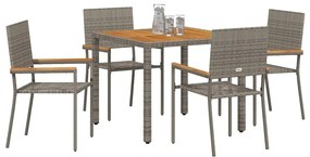 Conjunto de Jantar para Jardim vidaXL de 5 Peças Cinza Rattan Poliéste