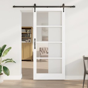 Conjunto de porta deslizante vidaXL com ferragens brancas 93x211 cm madeira maciça de pinho