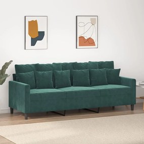 Sofá de 3 lugares 180 cm veludo verde-escuro