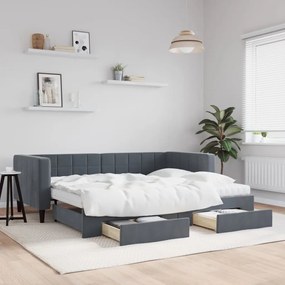 Sofá-cama c/ gavetão e gavetas 90x190 cm veludo cinzento-escuro