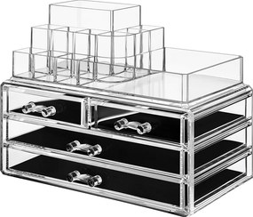 Organizador de cosméticos com 4 gavetas e 11 compartimentos 14 x 23,5 x 18,7 cm Transparente