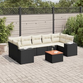 8 pcs conjunto sofás de jardim com almofadões vime PE preto