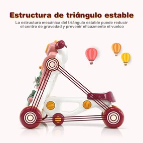 Andarilho 3 em 1 para crianças dos 6 aos 36 meses Carro com luzes e música Centro de actividades  46 x 46 x 46 cm Rosa