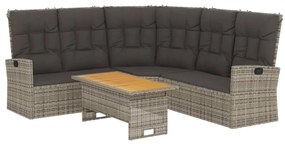2 pcs conjunto lounge de jardim c/ almofadões vime PE cinzento