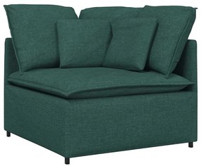 Sofá modular com pufes e almofadas tecido verde-escuro