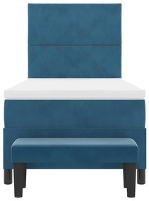 Cama Box Spring com Colchão &amp; Banco Azul Escuro 90x200 cm Veludo