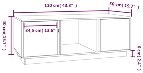 Mesa de centro 110x50x40 cm madeira de pinho maciça cinzento