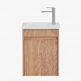 Conjunto De Móvel De Casa De Banho Suspenso Em Madeira Com Lavatório Integrado Narek Castanho Fresno & Sem Espelho & - Sklum