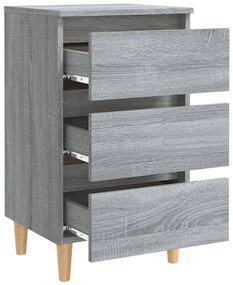 Mesa de cabeceira c/ pernas de madeira 40x35x69 cm sonoma cinza