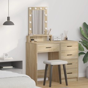 Mesa de Maquiagem com Luzes LED - Carvalho Sonoma - 50x41x140 cm