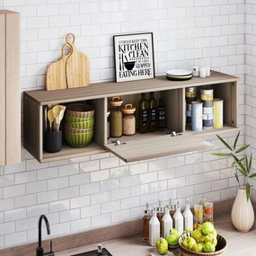 Armário de Parede Móvel para TV Suspenso com 2 Compartimentos Abertos e Porta Rebatível 120x30x29,5 cm castanho Escuro