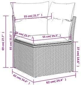 6 pcs conjunto de sofás p/ jardim com almofadões vime PE bege
