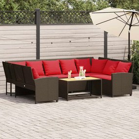 vidaXL Sofá de jardim com almofadões vime PE castanho