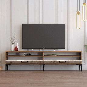 Móvel de TV Istanbul – Nogueira e Mármore Branco – 180x35x47 cm
