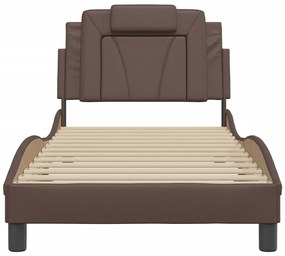 Estrutura cama c/ cabeceira 90x200 cm couro artificial castanho
