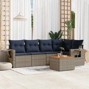 vidaXL 6 pcs conjunto sofás p/ jardim c/ almofadões vime PE cinzento