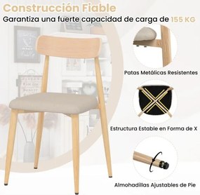 Conjunto de 2 cadeiras de jantar modernas (MESA NÃO INCLUIDA) estofadas em tecido de linho com pernas de metal resistentes natural