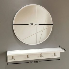 Hall Stand V103 – Branco – Prateleira: 80x15x15 cm, Espelho: 60x60 cm