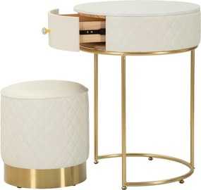 Toucador Alto Sharon com Puff - Madeira e MDF Branco com Detalhes Dour