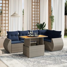 vidaXL 6 pcs conjunto sofás p/ jardim c/ almofadões vime PE cinzento