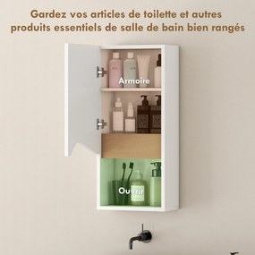 Armário de parede para casa de banho 30 x 17 x 67 cm com porta de fecho suave, prateleira ajustável e compartimento aberto, branco