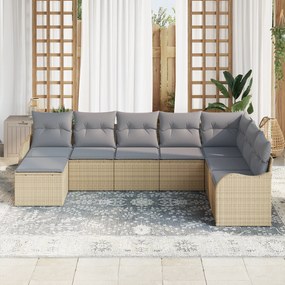 Conjunto de Sofá de Jardim vidaXL 8 Peças com Almofadas Bege Ratan Pol
