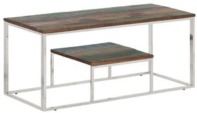 Mesa centro aço inoxidável/madeira recuperada maciça prateado