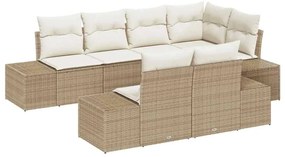 Conjunto de Sofás de Jardim de 7 Peças com Almofadas Beiges em Rattan