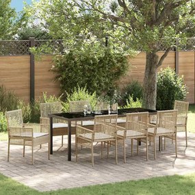 vidaXL Conjunto de Jantar para Jardim 9 pcs Bege Rattan Sintético