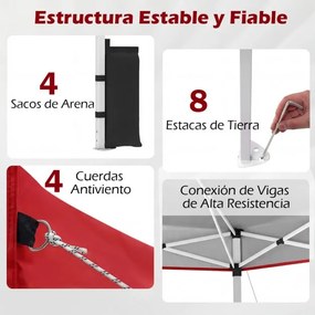 Tenda dobrável 3x3 m com 4 x Sacos de areia de montagem instantânea com 1 botão campismo, feiras, eventos e Saco com rodas Vermelha