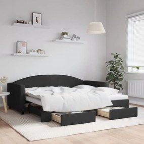 Sofá-cama com gavetão e gavetas 90x190 cm tecido preto