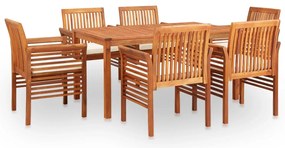 7 pcs conjunto de jantar exterior c/ almofadões acácia maciça