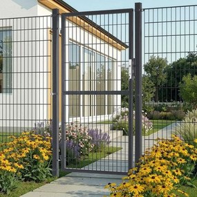 Portão de jardim com fechadura, 106 x 180 cm, em aço galvanizado cinzento