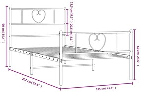 Estrutura de cama com cabeceira e pés 100x200 cm metal branco