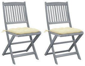vidaXL Cadeiras exterior dobráveis c/ almofadões 2 pcs acácia maciça