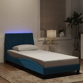 Estrutura de cama c/ luzes LED 90x190 cm veludo azul