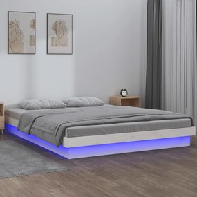 vidaXL Estrutura de cama com luzes LEDs 140x200 madeira maciça branco