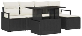 Conjunto de Sofá de Jardim de 6 Peças com Almofadas Rattan Preto