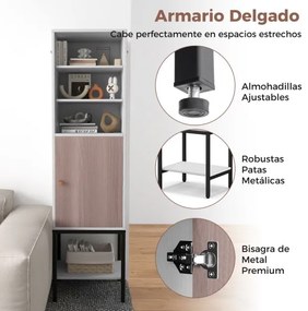 Armário de arrumação de 145 cm de altura com estantes ajustáveis com porta para sala de estar, cozinha, escritório Branco