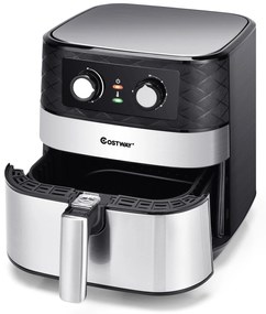 Fritadeira eléctrica a Ar Sem Óleo de 5 L 1700 W com temporizador e cesto de controlo de temperatura sem colar 30,5 x 39 x 33 cm Preto
