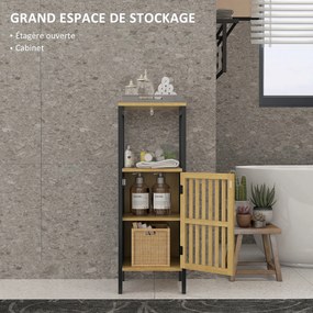 Móvel baixo de casa de banho 32 x 30 x 90,5 cm em bambu com armário de 1 porta e compartimento aberto, preto e cor madeira