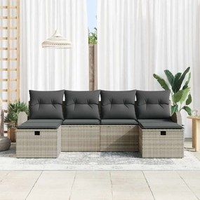 Conjunto de Sofá de Jardim de 6 Peças com Cushions Cinza Claro Rattan