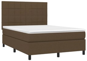 Cama box spring c/ colchão/LED 140x190cm tecido castanho-escuro