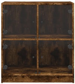 Armário de apoio c/ portas vidro 68x37x75,5 cm carvalho fumado