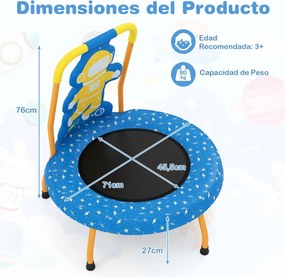 Mini trampolim Astronauta para crianças com alça acolchoada e capa de segurança em lona sem buracos para uso interno, de 3 a 6 anos Azul