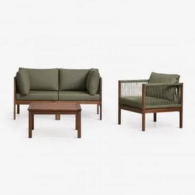 Conjunto De Sala Com Sofá Modular De 2 Peças Com Apoios De Braço, Poltrona E Mesa De Centro Em Madeira De Acácia Branson - Sklum
