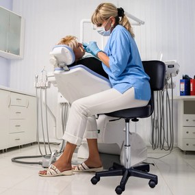 Banco de massagem com rodas, altura ajustável, giratório e encosto ergonómico, preto