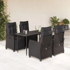 vidaXL 5 pcs conjunto de jantar p/ jardim c/ almofadões vime PE preto